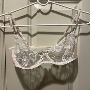 For Love And Lemons White and Pink Heart Lace Bra